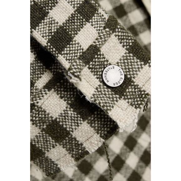 The Elder Statesman Gingham Cashmere Decon Jacket in New Olive White M - Picture 7 of 7